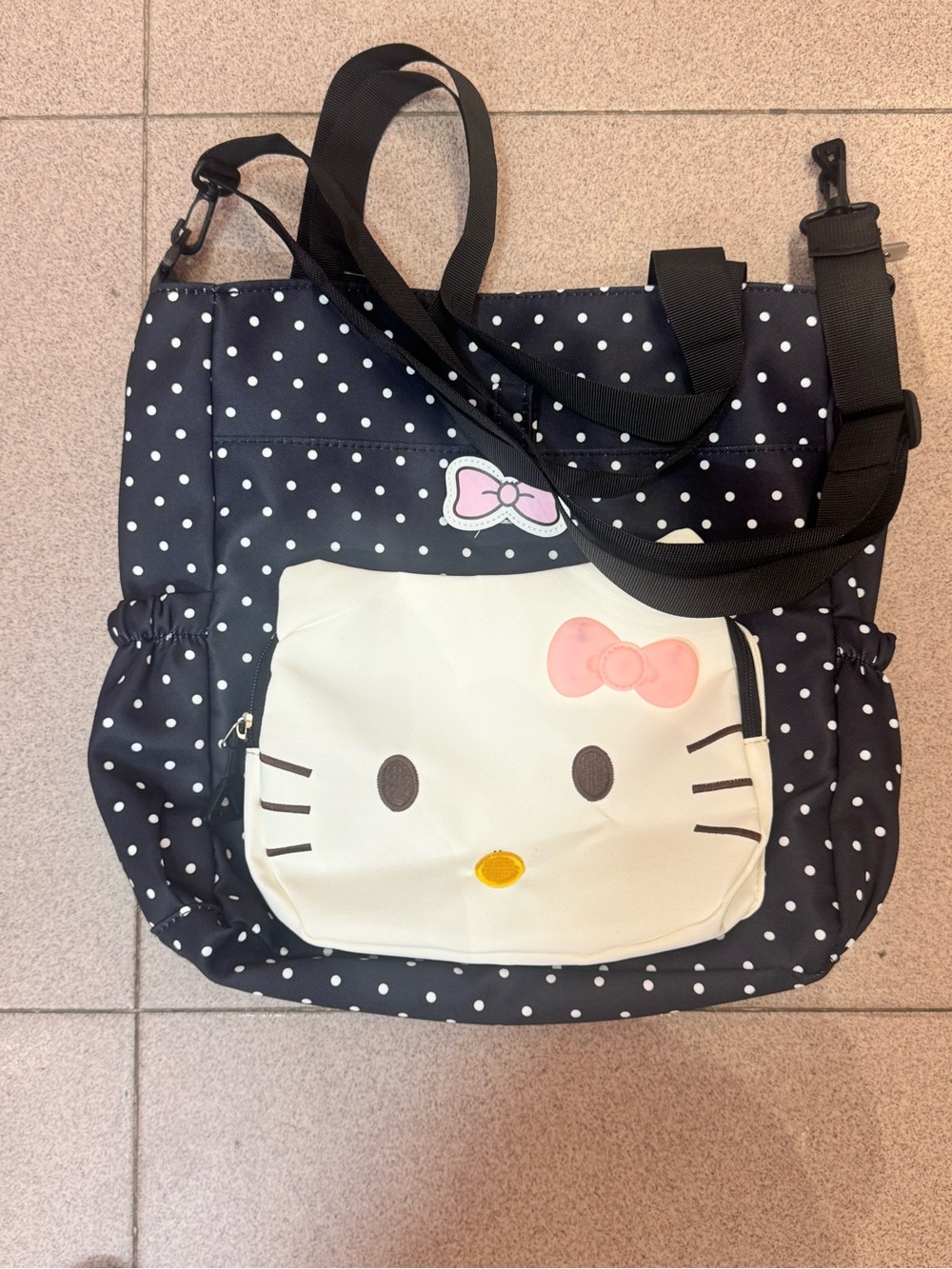 Hello Kitty Polka Dot Tote Bag - Black and White with Pink Accent